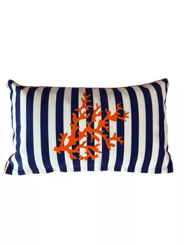 By Kohler Uniek en handgemaakt  Kussen streep Blauw koraal 50x30cm (202439)