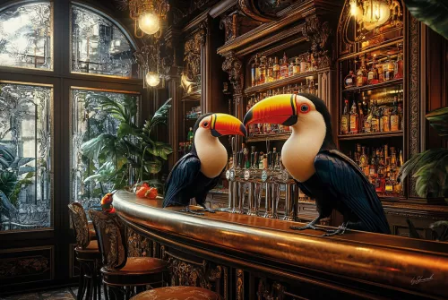 By Kohler Uniek en handgemaakt  Toekans op de bar 120x80cm (202458)
