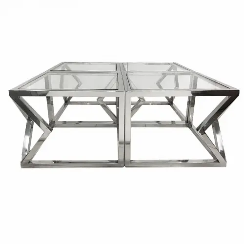 By Kohler Uniek en handgemaakt  Salontafel Elton 112x112x43cm zilver Helder Glas (109563)