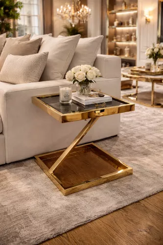 Uniek en handgemaakt  Side Table 45x45x50cm Z-S Black Glass