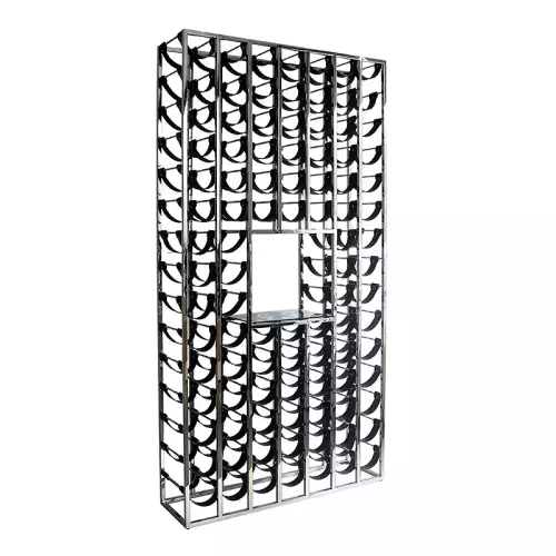 By Kohler Uniek en handgemaakt  Stainless steel wine cabinet black belts clear glass 114x32x220cm  (200802)