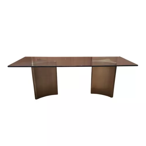 By Kohler Uniek en handgemaakt  Tafel Pitsburg 220x90x76cm Geborsteld antiek brons / Gerookt glas (202210)